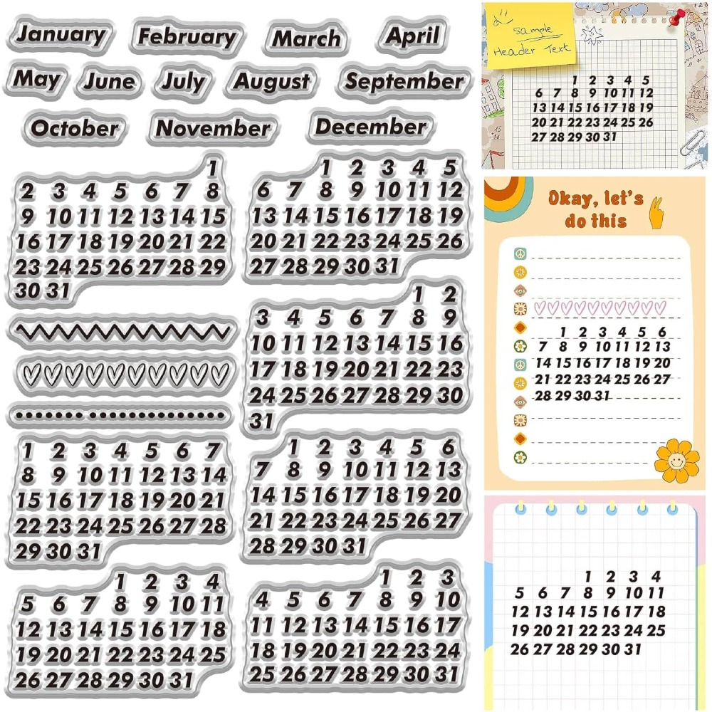 Rubber Date Stamp - Calendar Date Clear Stamps Vintage Month