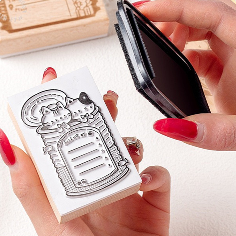Cute Cat Wooden Rubber Stamp M - огляд і ціна Rubber Date Stamp
